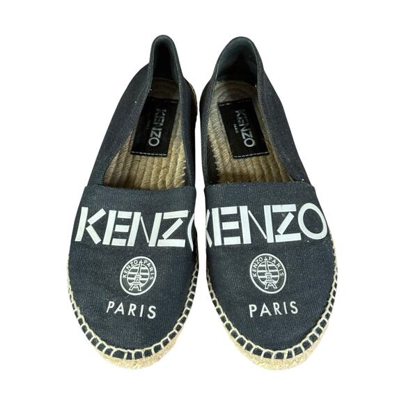 Kenzo Paris Black Canvas Logo Espadrilles Flats 37 EU 6.5 US Classic Summer - Picture 2 of 9